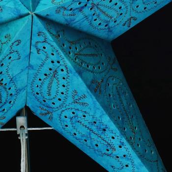 Preview: Ananti Batik Türkis  - Faltbarer Leuchtstern, Weihnachtsstern aus Papier mit 5 Zacken, 60 cm